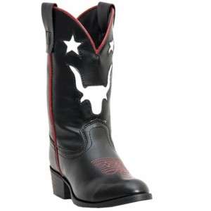 NEW Childrens Laredo Cowboy Boot Black Steer/Star Inlay  