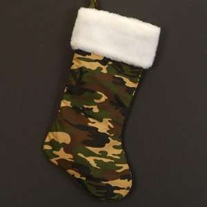  19 Army Camouflage Christmas Stocking with Plush White 