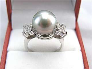 South Pacific Grey Pearl 11mm & Diamond Ring .57ct 14k H I SI2 SI3 