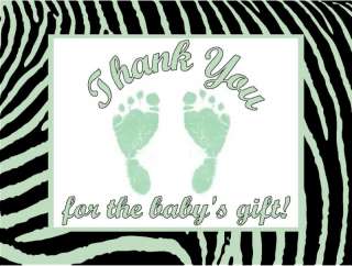   Zebra Print Green Feet Baby Shower Thank You Cards Personalized  