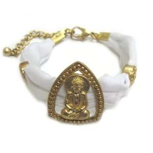  Golden Hindu Buddha Bracelet with White Cloth and Gold Ohm 