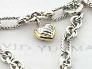 David Yurman Cable Classic Heart Bracelet SS 18K 7 1/4 Long  