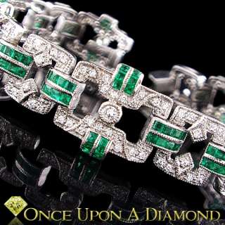   White Gold 6.44ctw Emerald & Diamond Vintage Link Bracelet 8  