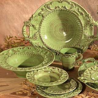 Green TUSCAN Horchow 16pc DINNERWARE SET BAROQUE DESIGN  