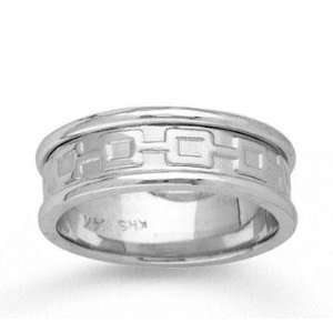  14k White Gold Finest Deco Hand Carved Wedding Band 