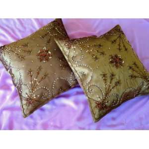  2 Amber India Decorative Throw Pillows Bead Cushions