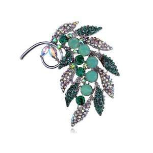   Aurore Boreale Crystal Rhinestone Leaflet Design Pin Brooch Jewelry