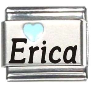  Erica Light Blue Heart Laser Name Italian Charm Link 