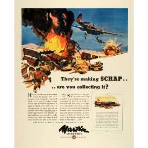  1943 Ad Glenn Martin Aircraft Scrap Metal Bomber Military 