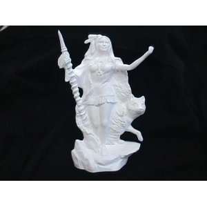   bisque unpainted woman with wolf statue 10h 6w 