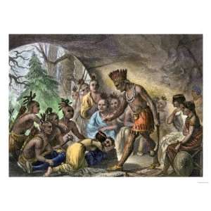 John Smith Saved by Pocahontas, Jamestown Colony, Virginia Colony, c 