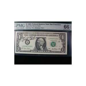  Signed Clark, Marcia $1 2001 Federal Reserve Note San 