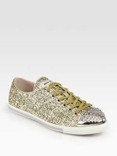 Miu Miu   Glitter Studded Leather Sneakers