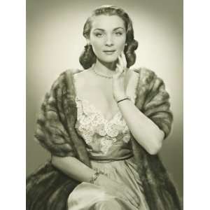  Fashionable Woman in Evening Dress and Mink Stole 