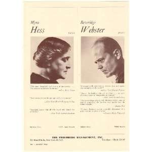  1962 Myra Hess Beveridge Webster Photo Booking Print Ad 