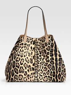 Valentino   Va Voom Studded Leopard Print Calf Hair Tote Bag