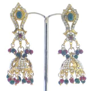 BOLLYWOOD JODHA STYLE RUBY EMERALD CZ JHUMKI EARRINGS  