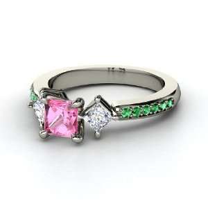 Caroline Ring, Princess Pink Sapphire 14K White Gold Ring with Diamond 