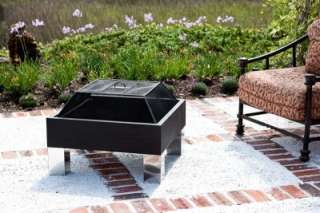   Square Outdoor Fire Pit Includes Double Grill and Screen  
