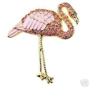 Pink Flamingo Brooch Pin Large Clean Crystals  
