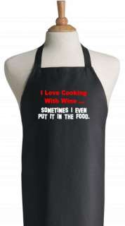 Love Cooking With Wine Funny Black Kitchen Apron  