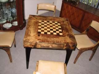 Goat Skin Game Table Set by Aldo Tura (Italy) +4 Chairs  