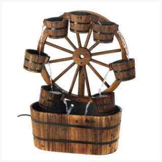 Fir Wood Country Garden Wagon Wheel Apple Barrel Bucket Water Fountain 