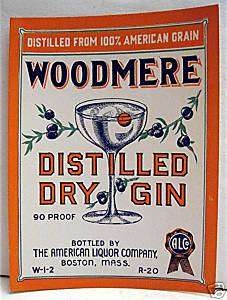Woodmere Dry Gin Label American Liquor Boston Mass  