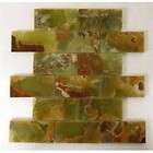 2x4 GREEN ONYX Subway Polished Mosaic Tile Meshed 12x1