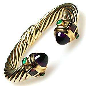 David Yurman Renaissance Hinged Bangle Bracelet Amethyst Emerald 