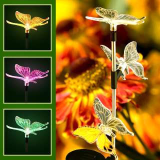   Power 3 Butterflies Multi Color Change Garden Yard Decor Stake Light