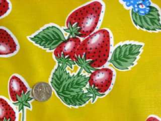 YELLOW FOREVER STRAWBERRY VINTAGE STYLE OILCLOTH FABRIC  