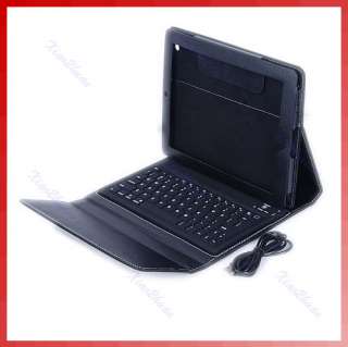   Bluetooth Wireless Keyboard For iPad 2 Stand Cover+Cable Black  