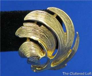 Vintage M. J ENT Domed Swirling Leaf Goldtone Pierced Earrings