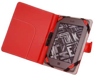 Red Folio Leather Case Cover for  Kindle Touch+Screen Guard+LED 