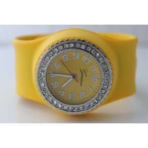 New Geneva Yellow Slap Silicone Jelly Watch with CZ Stones 