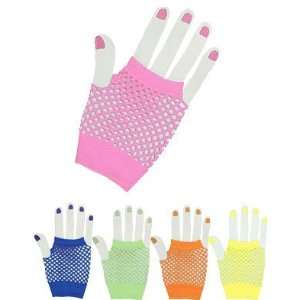  Pink Glam Rock Fishnet Fingerless Costume Half Gloves 