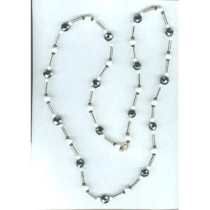  Black & White Glass Beaded Necklace 