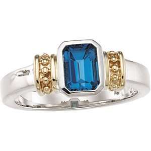   00 Mm Sterling Silver & 14K Yellow Gold Genuine London Blue Topaz Ring
