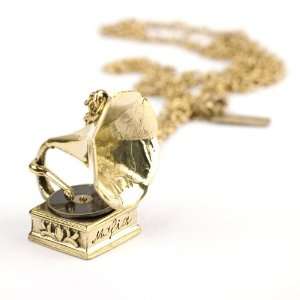   necklace vintage brass gold gramophone chain link by 81stgeneration