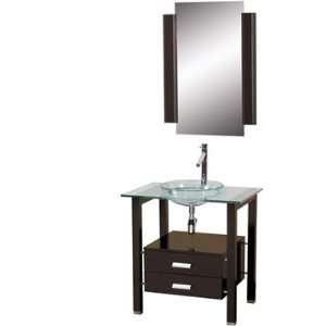   Wood Bathroom Vanity and Mirror Set with Glass Countertop   Espresso