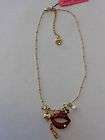 Gold Finish Beaded Necklace with Lip & Lipstick Charms by Betsey 