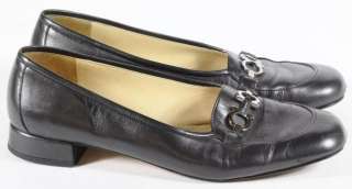   Ferragamo Black Leather Silver Buckle Slip On Loafers Size 9.5 B