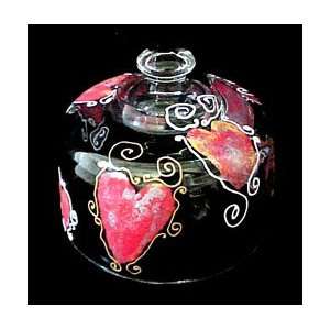 Hearts of Fire Design   Hand Painted   Cheese Dome, 6 inches by 5 