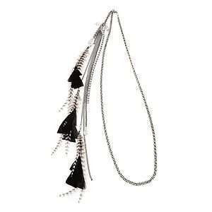 Jane Tran Hair Accessories Crystal And Feather Chain Headband, Black,