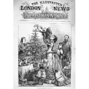  1876 Christmas Scene Hoisting Union Jack Tree Children 