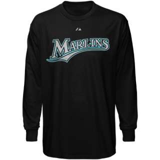 Majestic Florida Marlins Black Wordmark Long Sleeve T shirt 