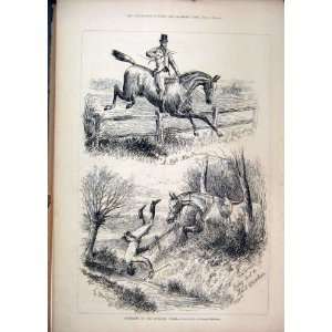  1877 Hunting Field Horse Jumping Falling Ditch Print