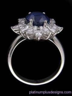 CEYLON SAPPHIRE & MARQUISE DIAMOND PLATINUM RING  