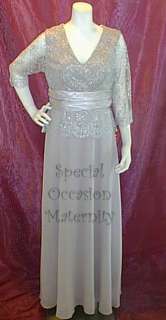 New Long Silver Mothers Dress XL Vneck Formal Lace Top 3/4 Sleeves 